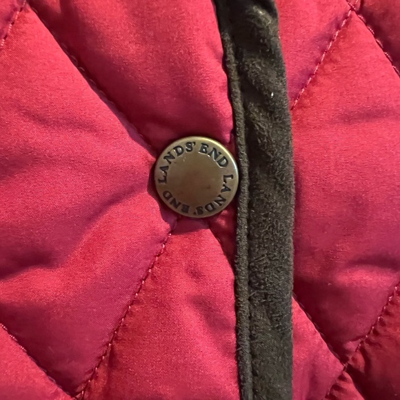 Gorgeous LANDS END Quilted, Snap Jacket -Cranberry Color, Brown Trim & POCKETS!! - Picture 4 of 12